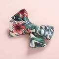 Detail of floral printed corduroy hair clip with tropical red flowers and green palm leaves - Tropical Leaf