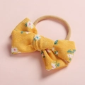 Detail of yellow floral corduroy bow headband with high elasticity nude hair band - Yellow Flower (FHML-0052)