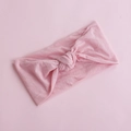 Detailed view of the soft pale pink knitted nylon baby headband with a decorative knot - Dark Dusty Pink (26)