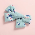 Close-up detail of light blue floral corduroy bow hair clip for young girls - Blue Flower