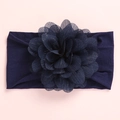 Detailed view of dark blue nylon baby headband with large multilayer chiffon flower deco - Navy Blue