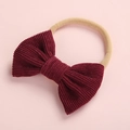 Soft corduroy bow headband for babies in burgundy with high elastic beige hair band - Wine Red (Style 4)