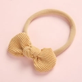 Bandeau bébé en velours côtelé avec nœud camel et nylon élastique pour nouveau-né - Curcuma