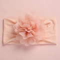 Detail of soft apricot chiffon flower on wide elastic nylon headband for baby girls - Dark Pink