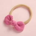 Bandeau bébé avec nœud en velours côtelé rose et bande en nylon souple élastique - Rose rouge