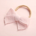 Winter baby knitted headband with pink bow and soft high-elastic nylon band - Pink