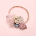 Détails de fleurs en tissu faites à la main et bandeau souple en nylon pour bébés - Pétale Lourd Rose Beige Bleu (32)