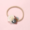 Handmade floral baby headband featuring cream roses and berries on elastic brown band - Morandi Forest Daisy (22)
