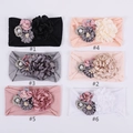 Lot de six bandeaux élastiques pour bébé avec fleurs en tissu multicouches et perles - Couleur Aléatoire