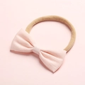 Detail of baby nylon headband with high-elasticity band and pale pink linen bow - Light Pink