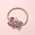 Detail of baby headband featuring soft fabric lavender roses and beige flowers on nylon - Lavender Rose Fresh 3D Floral (18)