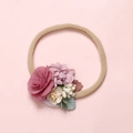 Detail of baby floral headband with pink fabric roses and high-elastic nylon band - Deep Pink Rose Cream Tiny Floral (16)