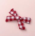 Detail view of the red and white checkered fabric bow hair clip for young girls - Red White Plaid (#4)