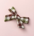 Detail of checkered fabric hair clip showing brown and green cotton blend texture - Brown Green Plaid (#2)