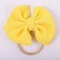 Detail of yellow waffle fabric double bow with high-elastic nylon headband for infants - Bright Yellow Waffle Style (#16)