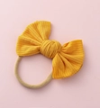 Détail du bandeau à nœud côtelé jaune vif avec bande en nylon extensible pour nourrissons - Bright Yellow (#11)