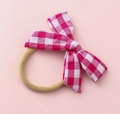 Elastic baby hair tie with a classic red and white gingham bow for girls - #7