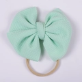 Mint green textured bubble fabric double bow baby headband with elastic nylon band - Mint Green Ripple Style (#11)
