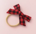 Elastic baby headband with red and black checkered bow design for young girls - Red Black Plaid (#14)