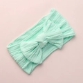 Mint green cable knit baby headband with oversized bow and soft elastic nylon fabric - Light Green