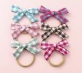 6-pack gingham bow headbands for baby girls in pastel colors with soft nylon bands - Random Color