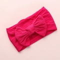 Rose red cable knit baby headband with a large bow made of soft nylon fabric - Rose Red