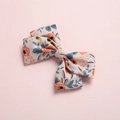 Handmade floral bow hair clip for girls with orange flowers on premium linen fabric - Style 2 Orange Flower
