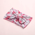 Bohemian floral baby headband with large pink rose bow on soft stretch nylon fabric - Off-white Pink Flower