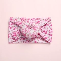Detail of soft nylon baby headband with pink floral print and donut knot decoration - Rose Red Small Floral