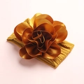Soft nylon baby headband with a large bronze metallic flower detail for toddlers - Mustard Yellow