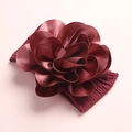 Detail of soft nylon dark red flower headband with layered petals and elastic knit fabric - Wine Red