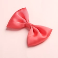 Detailed view of large coral red satin hair bow clip with silky fabric texture - Coral Red (9)