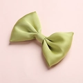 Elegant olive green satin hair bow for girls with high gloss silky texture on pink background - Light Green (13)