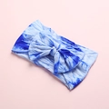 Detailed close-up of blue and white tie-dye nylon baby headband with a soft knit bow - Blue White Gradient Style (7)