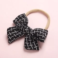 Detail of high-elasticity nylon baby headband with black and white woven bow - 8-Black White Plaid