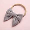 Detail of grey corduroy bow on soft high-elastic nylon headband for baby girls - Grey (11)