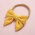 Detail of bright yellow corduroy bow headband with soft stretch nylon for infants - Bright Yellow (14)