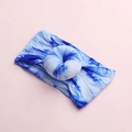Blue and white tie-dye nylon headband for infants with donut-shaped knit decoration - Blue Gradient Tie-Dye Style (7)