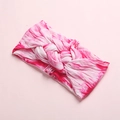 Detail view of pink tie-dye knot headband made of soft and elastic knitted fabric - Light Pink White Tie-Dye (9)