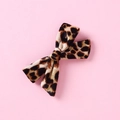 Detail of leopard print velvet bow hair clip for girls with soft flocking texture fabric - Dark Coffee Leopard