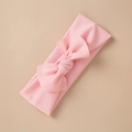 Detail of baby pink elastic knit headband featuring a large soft decorative bow - Light Pink Style (8)