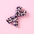 Detail of leopard print velvet bow hair clip for girls with purple spots on soft fabric - Purple Black Creamy Leopard