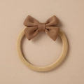 Detail of baby headband with brown bow and beige ribbed knit fabric texture - Brown Ribbed Texture Bow (11)