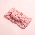 Bandeau bébé en nylon rose à pois avec nœud central et texture tricotée - Rose Poudré