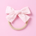 Detail von rosa Jacquard-Schleife Baby-Stirnband mit elastischer Nylon-Schlaufe - Rosa