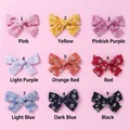 Set of nine colorful cotton lace bow hair clips with delicate white floral embroidery - Random Mixed Colors