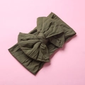 Detail of army green nylon bow headband with soft double-layered knotted texture - Army Green