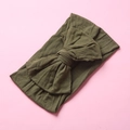 Detailed texture of army green soft nylon baby headband with double-layered knot bow - Army Green