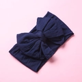Detail of soft navy blue nylon wide headband with double-layered bow for babies and infants - Navy Blue