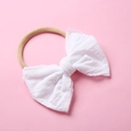 Detalle de diadema de lazo blanco para bebés con banda elástica de nailon suave - 1 Blanco